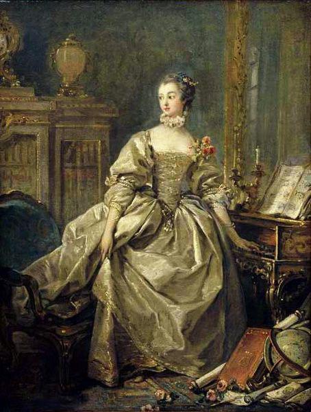 Francois Boucher Madame de Pompadour, la main sur le clavier du clavecin oil painting picture